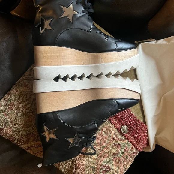 Stella McCartney Vegetarian Leather Patterned Lace-Up Boots Size 5.5 - Picture 5 of 14